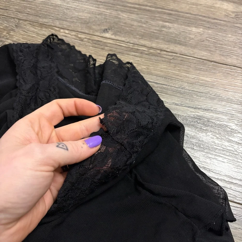 90s European Vintage Mesh Lace Tiered Ruffle Mini Lingerie Skirt (Black) Small